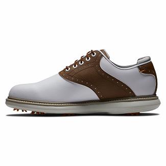 Men's Footjoy Traditions Spikes Golf Shoes White/Brown NZ-226474